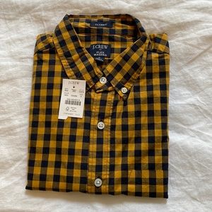 BRAND NEW JCREW Classic Flexed Washed SMALL Navy/Saffron Plaid Button Down